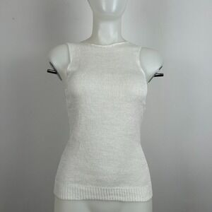 Theory Knit Crochet Sleeveless Top Tank White Boho Beach Festival Linen Small